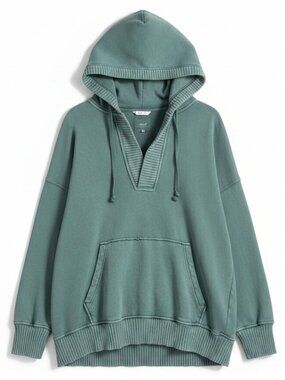 Aerie Oversized V-Neck Hoodie Sweatshirt Sage Green Cotton Loungewear Cozy XL